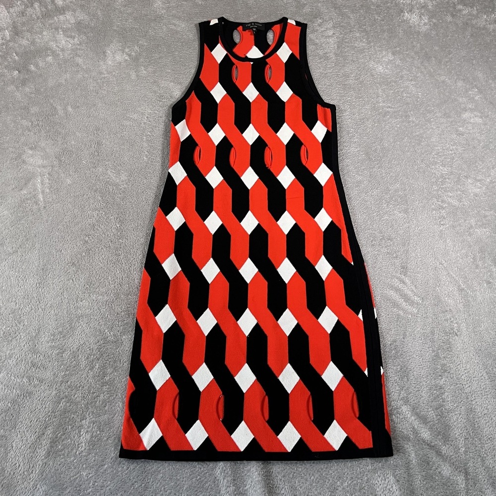 Rag & Bone Dress Womens XXS Red Black White Sleeveless Geometric Knit Mini